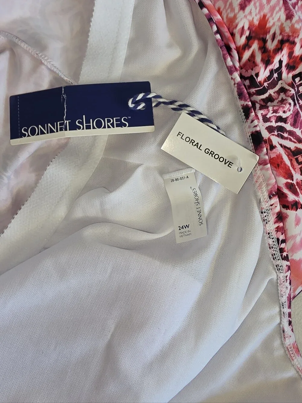 Sonnet Shores Floral Groove V-Neck Pink Geometric Swim Tank Top Tankini 24W